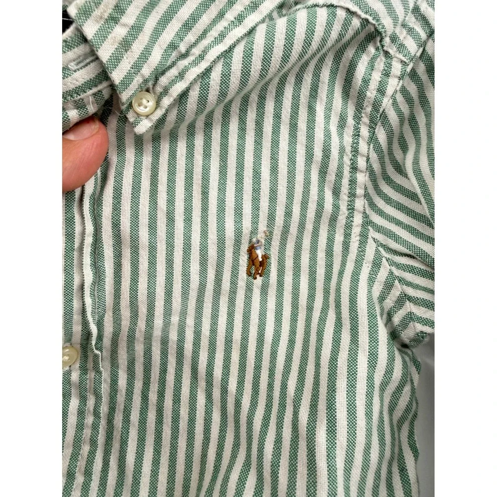 Ralph Lauren 3T Button Down Shirt Toddler Green White Striped Long Sleeve
